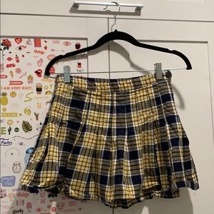 Navy blue and yellow plaid mini skirt